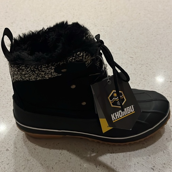 Khombu Black Keri Lace Up Duck Snow Boot Sz 8M Thermolite Waterproof Faux Fur - Picture 2 of 7